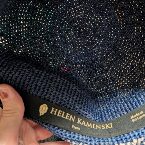Helen Kaminski Raffia Wide Brim Sun Hat Blue Natural Sri Lanka